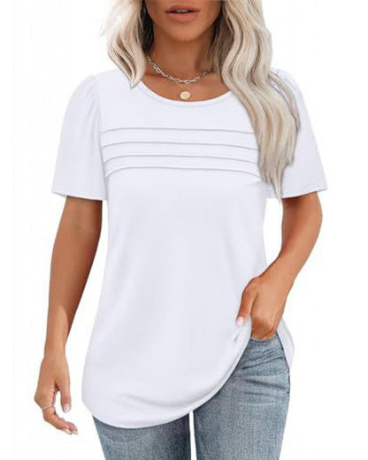T-Shirt Plissiert Locker Rundhalsausschnitt Kurzarm