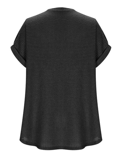 T-Shirt Damen Waffelstrick V-Ausschnitt Lässig Sommer