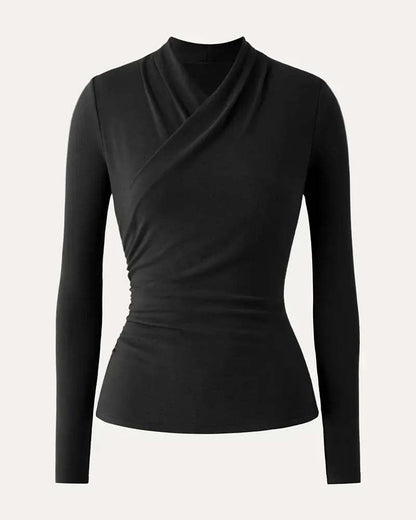 Top Kreuz V-Ausschnitt Plissierte Taille Langarm