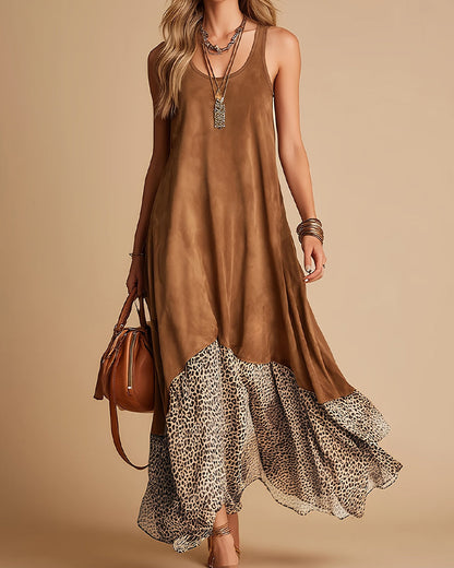 Kleider Ärmellos Leopard Patchwork