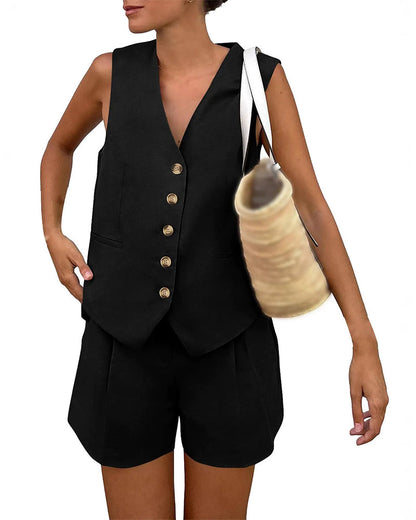 Sett V-Utringning Enspent Tanktopp Shorts