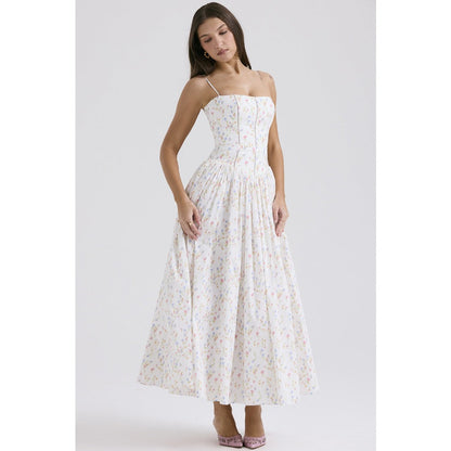 Floral Midi Dress with Spaghetti Straps for Women - Lina