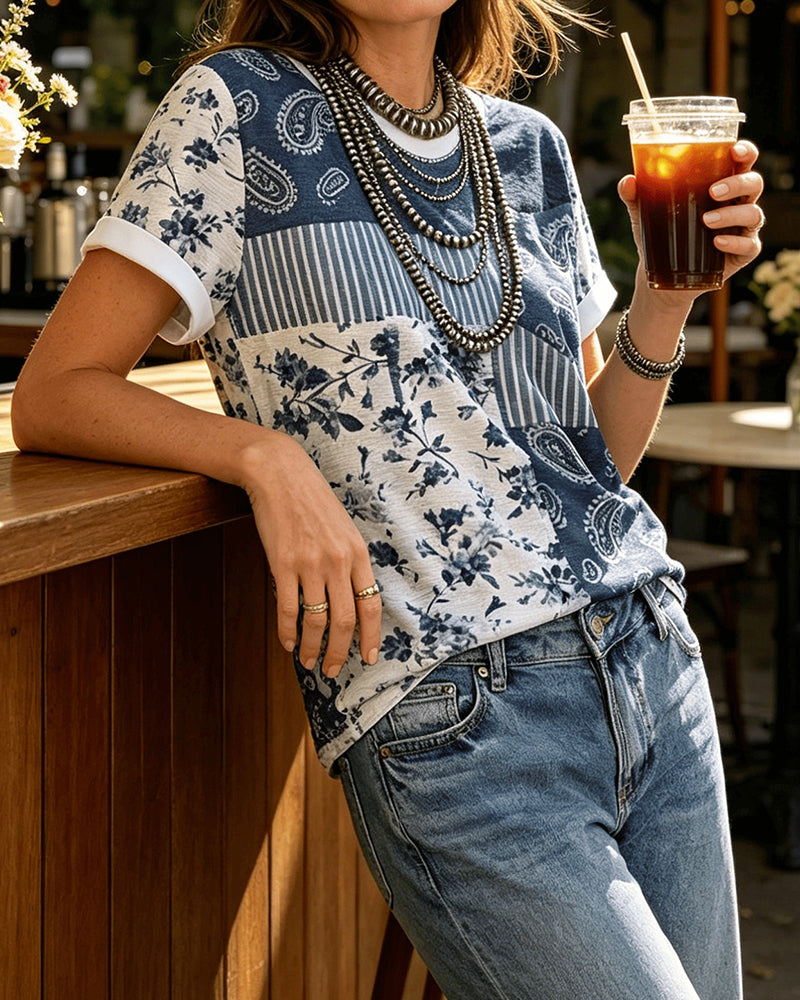 T-Shirt Rundhals Unregelmäßig Blumen