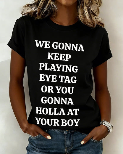 T-Shirt Mit Rundhalsausschnitt Und Buchstabenprint Kurzarm