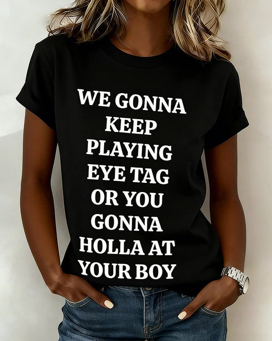 T-Shirt Mit Rundhalsausschnitt Und Buchstabenprint Kurzarm