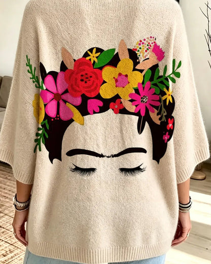 Loose Fit Gesicht Blumenprint Pullover