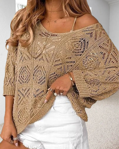 Pullover Hohler Ausschnitt 3/4-Arm