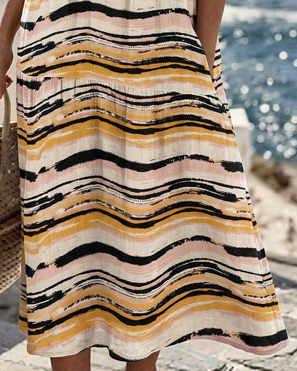 Kleid Kontrast Gestreift Rundhals
