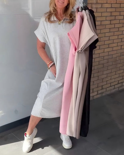 Kleid Polokragen Lässig T-Shirt