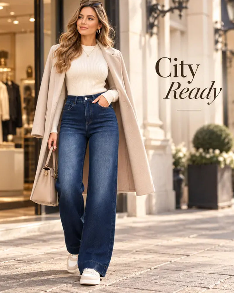 Fleecegefütterte Wide-Leg-Jeans