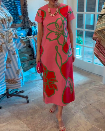 Kleid Colorblock Blumendruck gerade