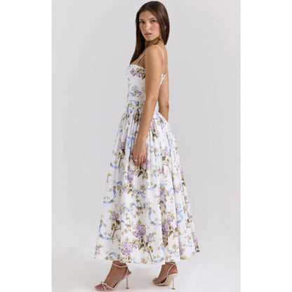 Floral Midi Dress with Spaghetti Straps for Women - Lina