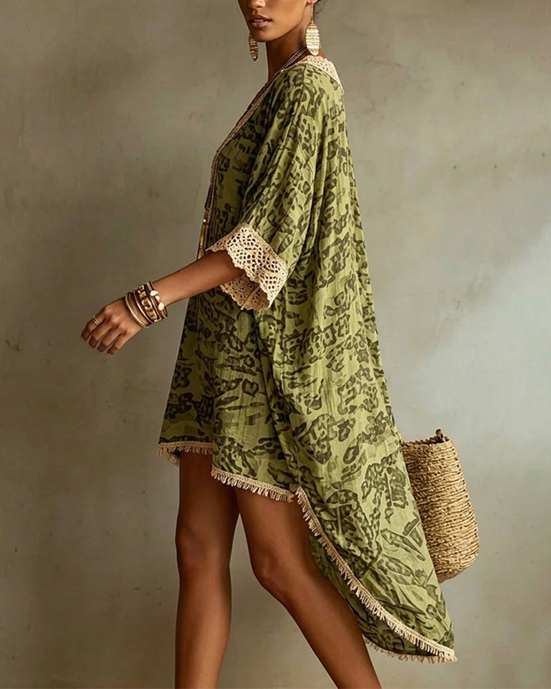 Kleid Fransenbesatz V-Ausschnitt Resort Cover-up