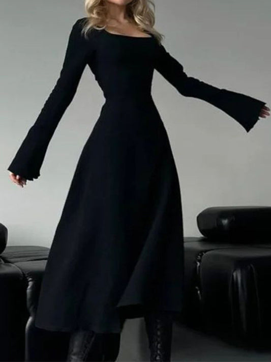 Einfarbiges Y2k Langes Abendkleid mit Langen Ärmeln und Schmaler Passform