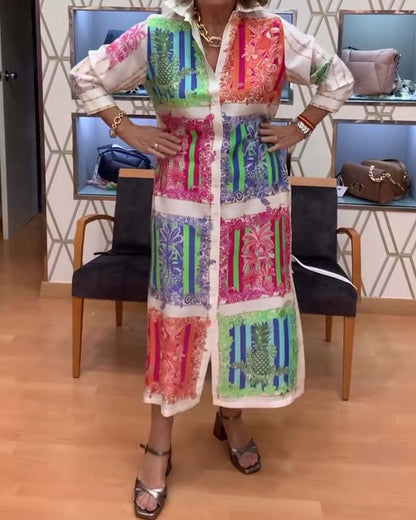 Kleid Patchwork Gedruckt Lang Hemd