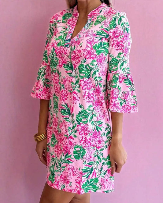 Kleid Blumig Glockenärmel