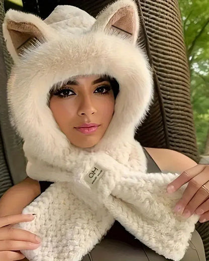 Winter Warm Mütze Schal Mit Cartoon Tierohren