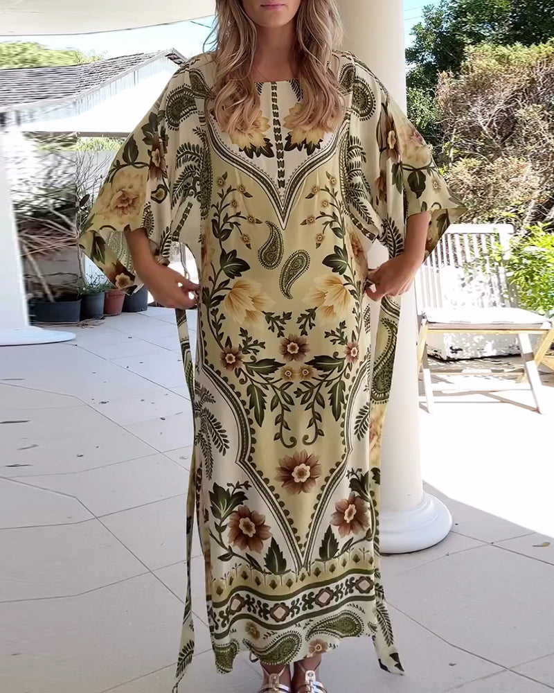 Kleid Rundhals Blumen Druck