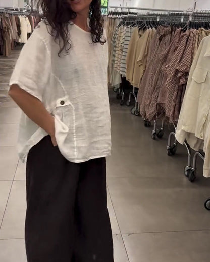 Bluse Rundhalsausschnitt Seitenknopf Loose Fit