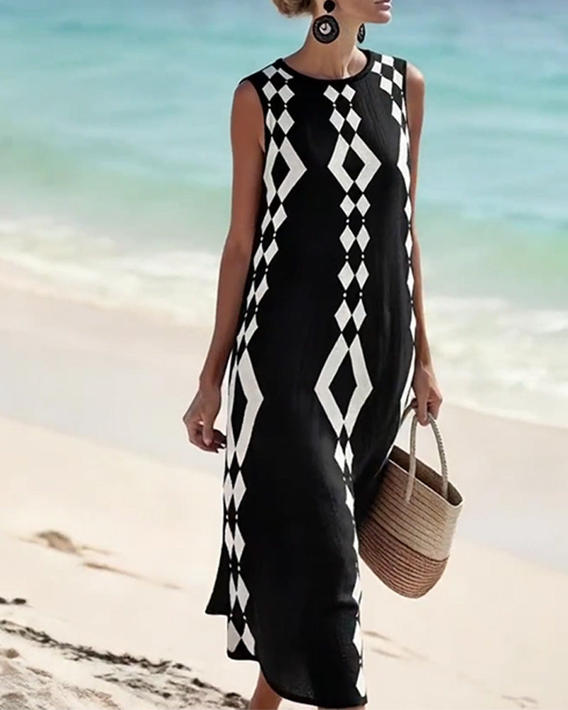 Kleid Ärmellos Diamantmuster Locker