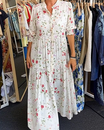Kleid Stilvoll Blumenmuster Stehkragen