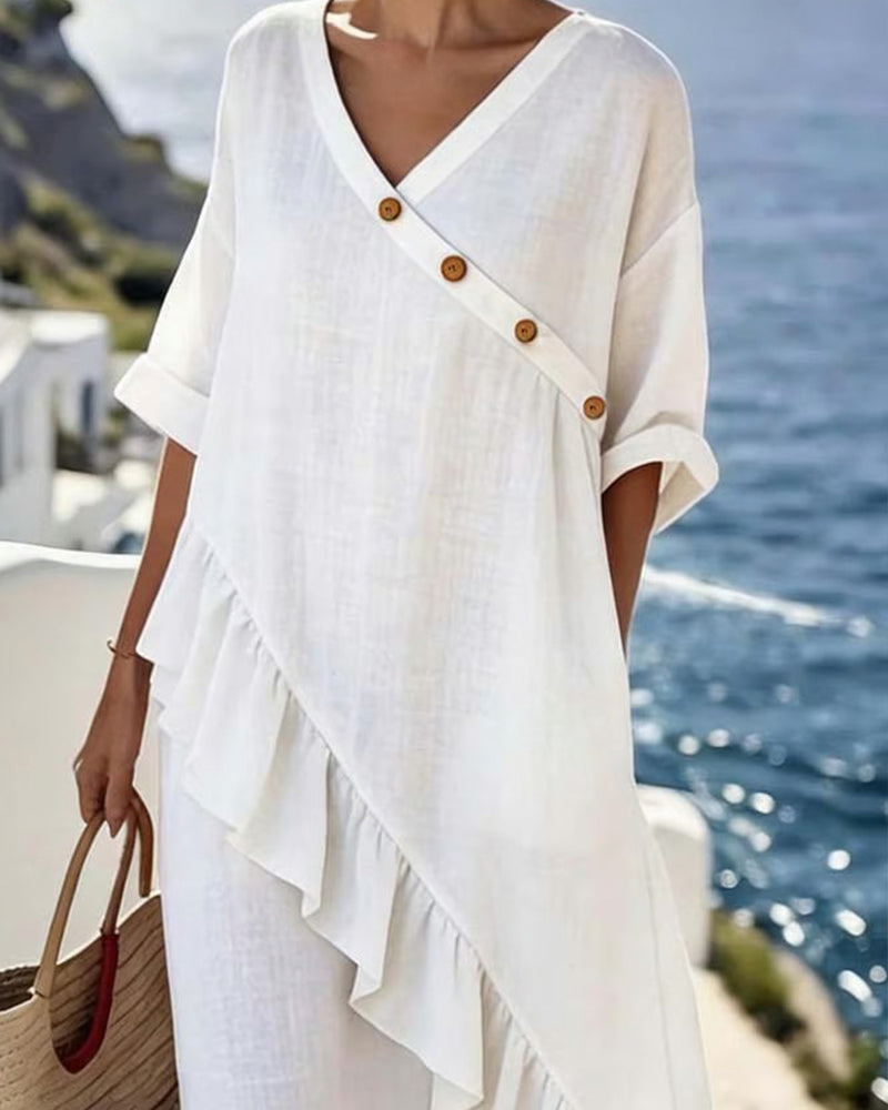 Kleid V-Ausschnitt Casual Lang
