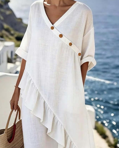 Kleid V-Ausschnitt Casual Lang