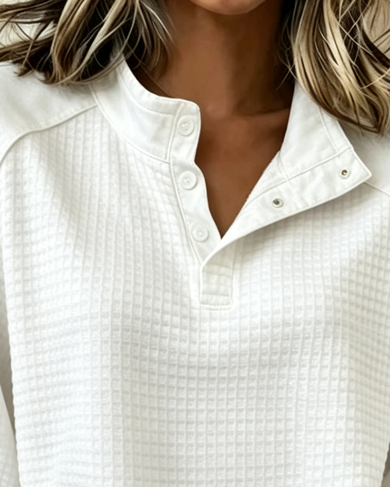 Sweatshirt Waffelstrick Henley Halbknopf
