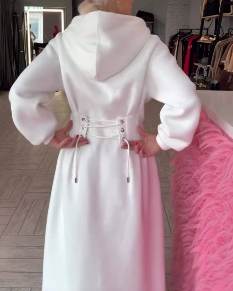 Kleid Modisch Kapuzen Tailliert