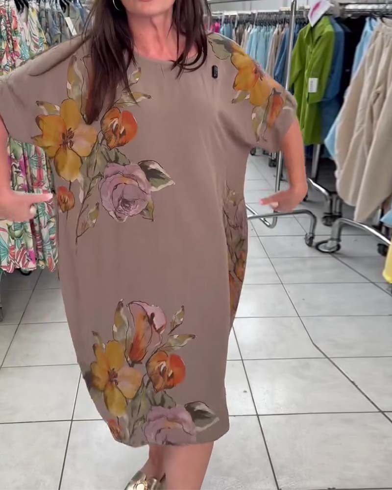 Kleid Rundhals Druck Locker Plus Größe