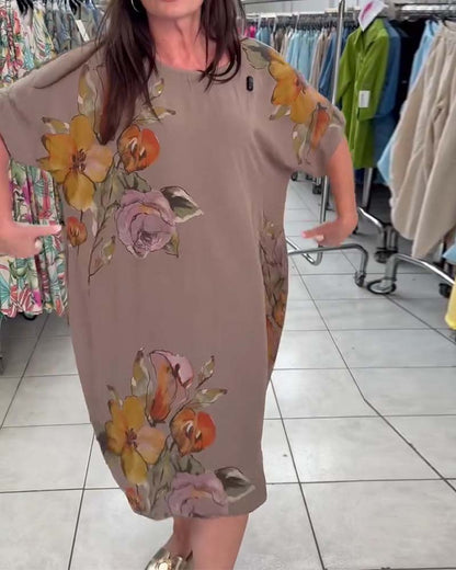 Kleid Rundhals Druck Locker Plus Größe