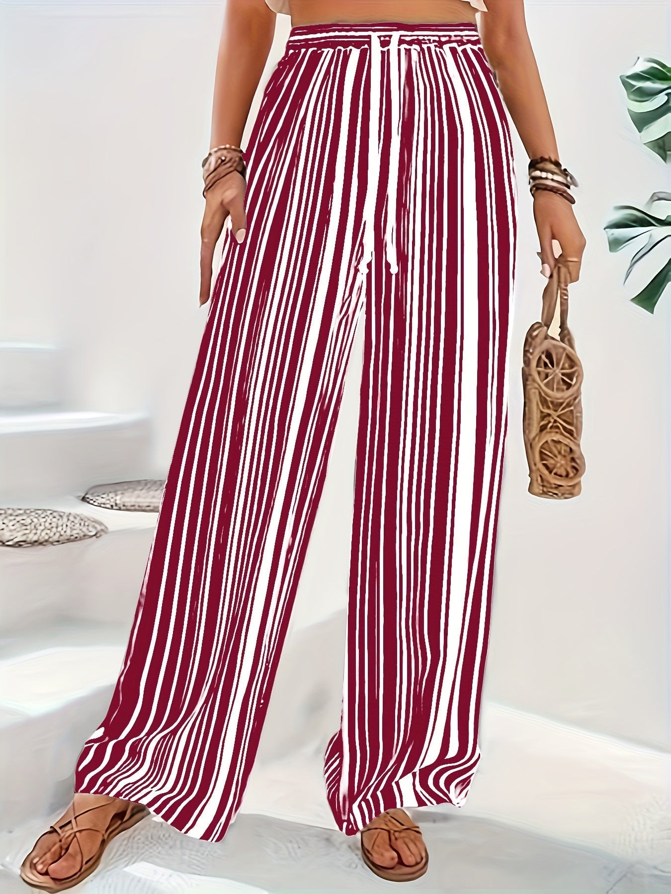 Black and white striped wide pants - Lisa