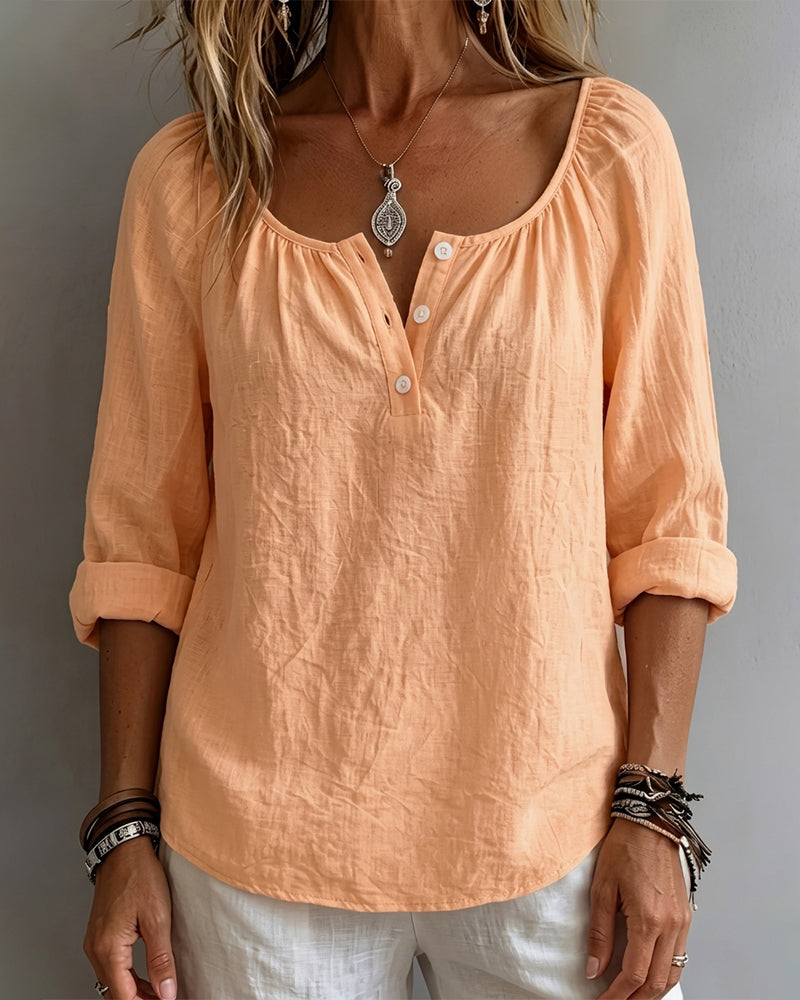 Bluse Unifarben Halbknopf