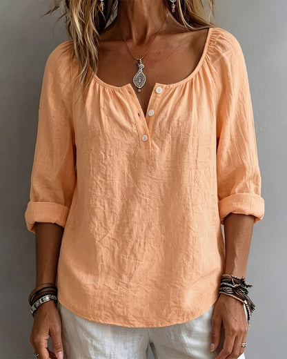 Bluse Unifarben Halbknopf