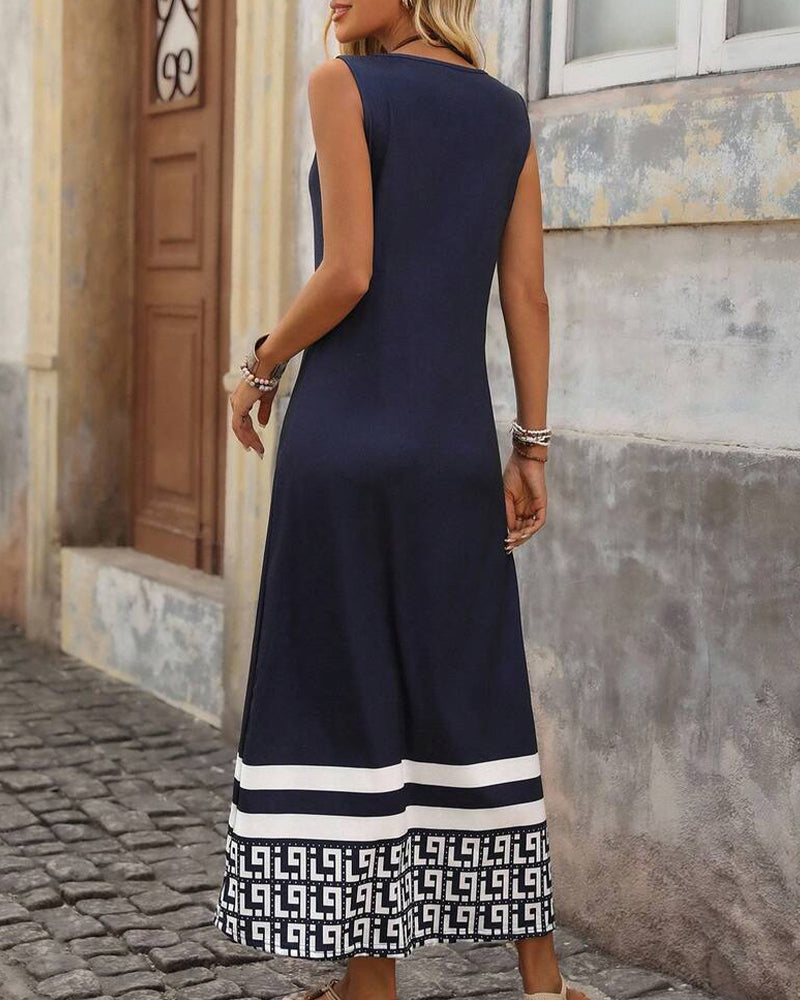 Kleid Ärmellos Geometrischer Print Saum Lang
