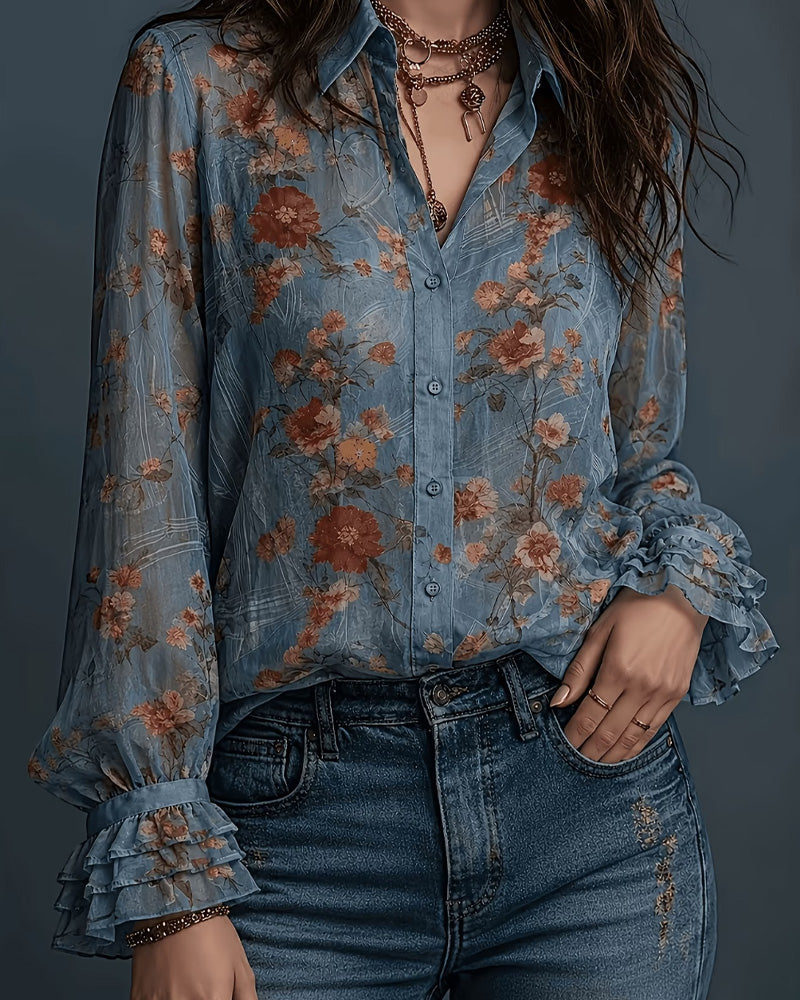 Bluse Blumen Rüsche Revers
