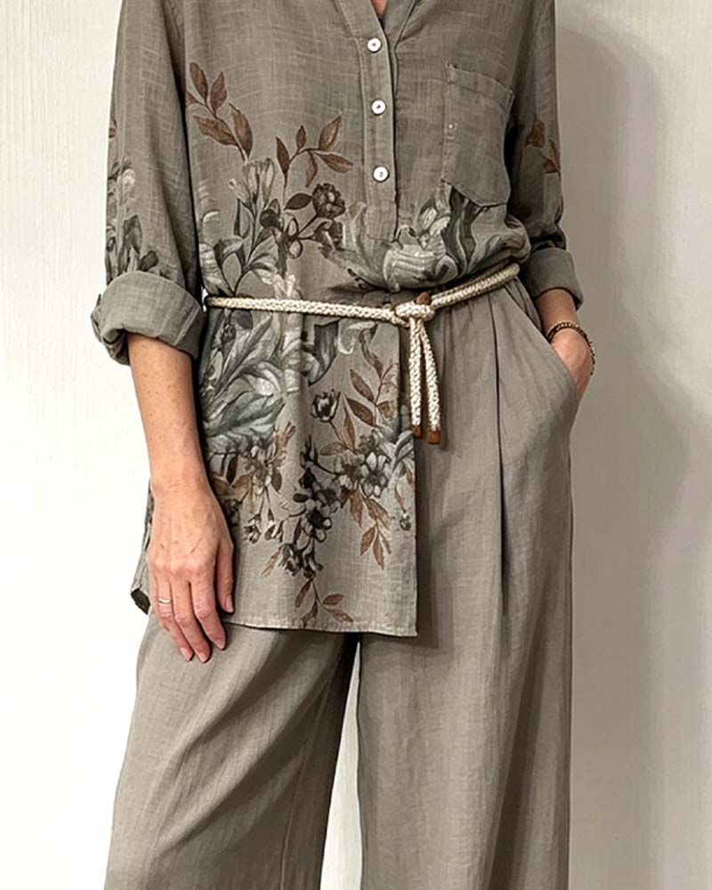 Set Aquarell Blumenprint Weites Bein Hose