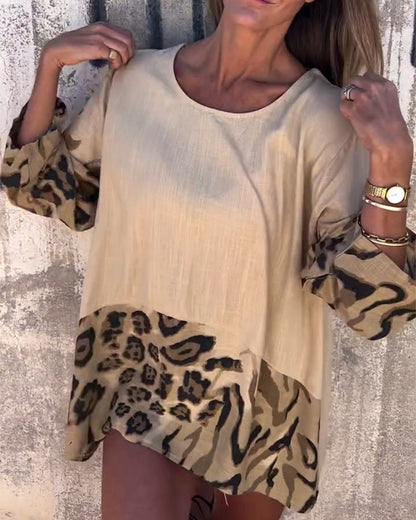 Lässiges T-Shirt mit Leopardenmuster und Rundhalsausschnitt