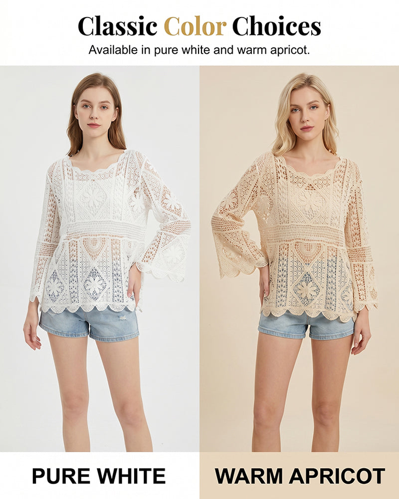 Top Damen Vintage Gehäkelt Hohl Aus Abdeckung
