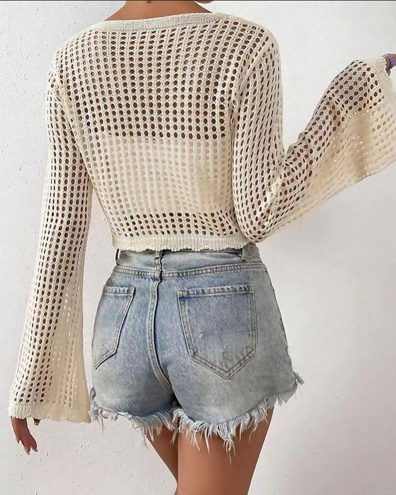 Cardigan Einfach Uni Hohl Aus Strand