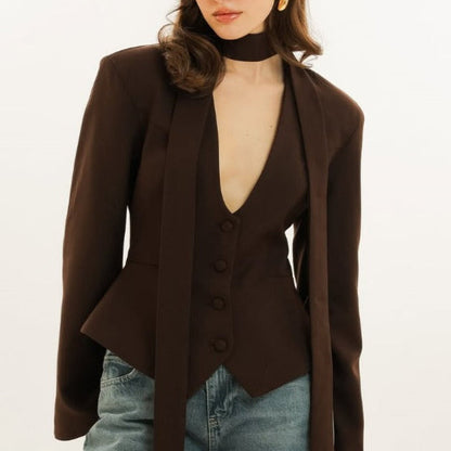 Long Sleeve Blazer Jacket with Scarf for Women - Rosella