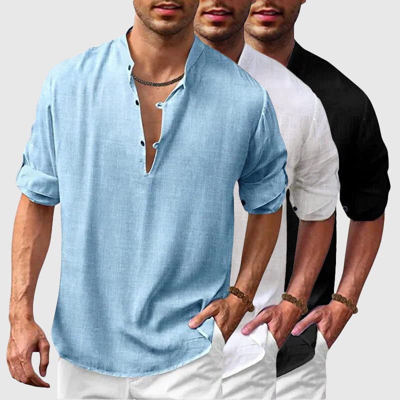 Light blue Henley shirt with stand-up collar - Max