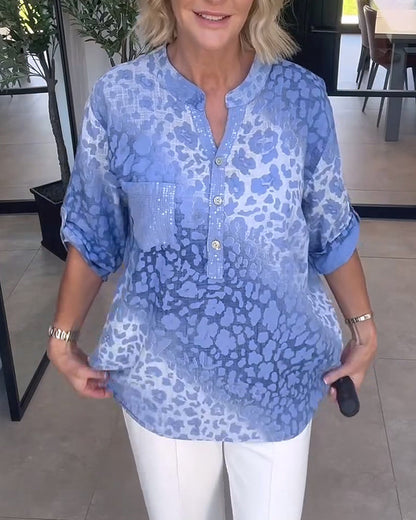 Bluse Ombre Leopardenmuster Henley-Kragen