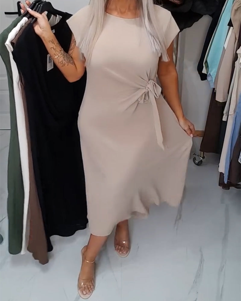 Kleid Einfarbig Rundhals Taillebetonend Elegant