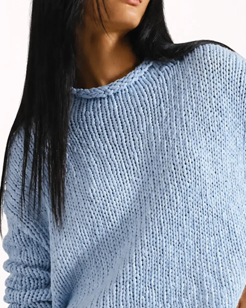Pullover Rundhals Kurz Langarm Einfarbig