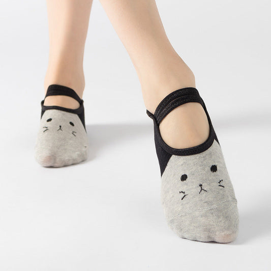 Rutschfeste Socken Mit Katzen-Print Grau