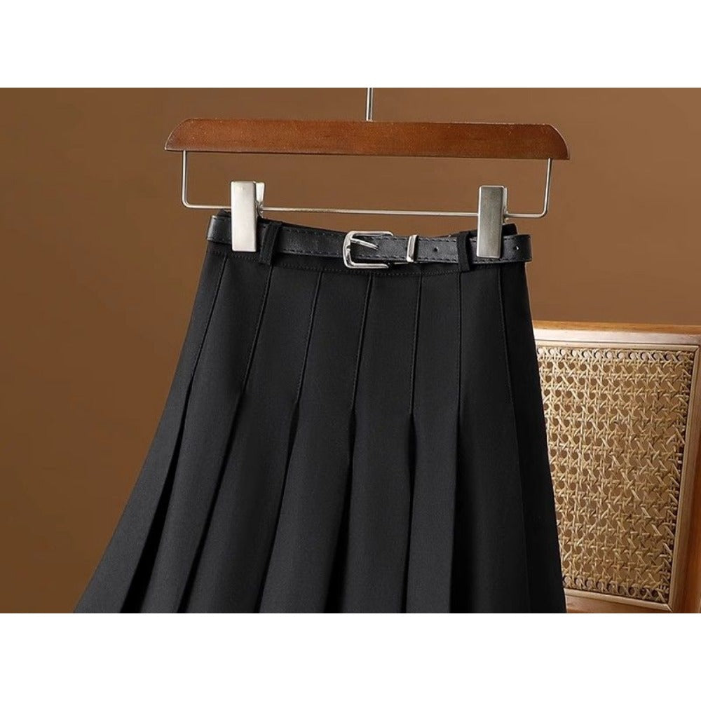 Pleated Midi Skirt with Belt for Women - Rebecca