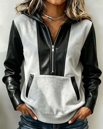 Hoodie Reißverschluss Tasche Patchwork