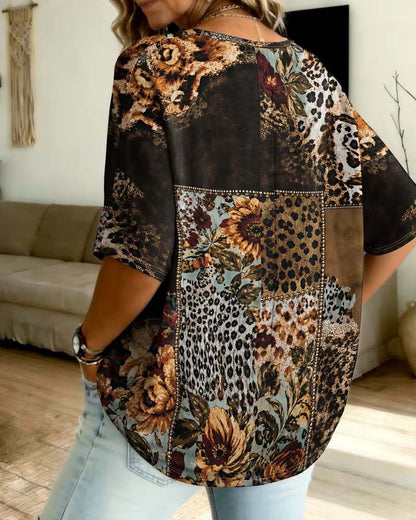 Bluse Leopard V-Ausschnitt Lässig