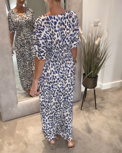 Kleid Schick V-Ausschnitt Tailliert Leopardenprint